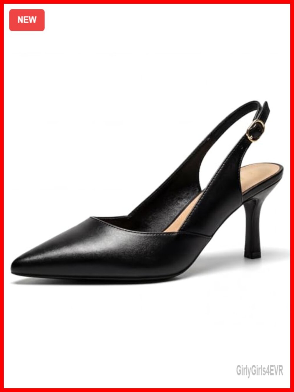 Womens Slingback Kitten Heels Closed Pointed Toe Pumps Faux Leather